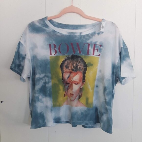 David Bowie Tie Dye Crop T Shirt Size Large - Picture 1 of 6